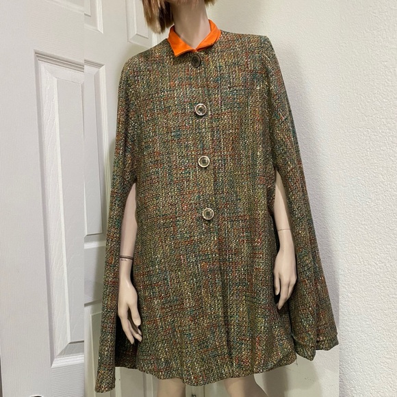 DAM Fashion DEBORAH ANN MACK Lambskin Tweed Wool Poncho Cape With Armhole Size 8 - Picture 4 of 16